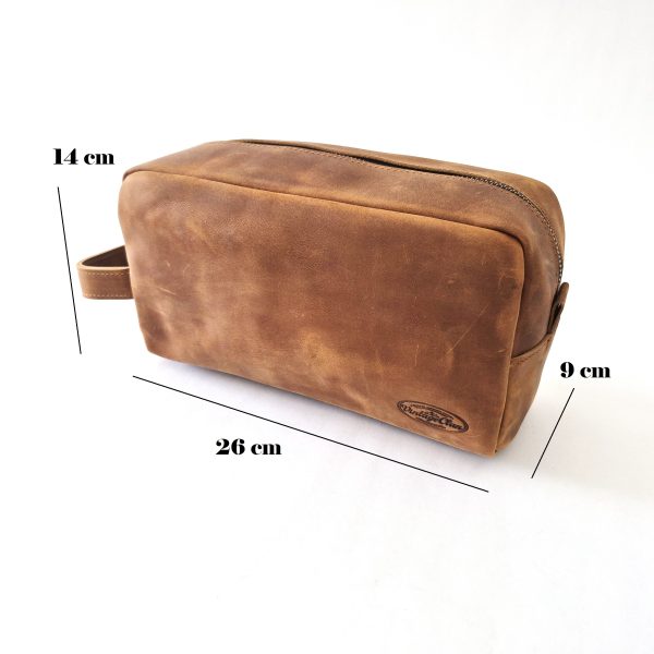 Premium brown leather dopp kit from VintageClan's Weekender box